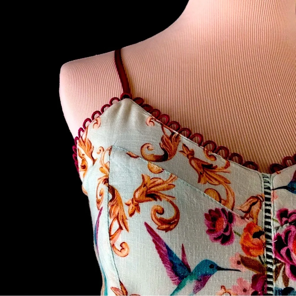 Rare Hummingbird colorful sundress with pleated bottom by anix, - Picture 5 of 6